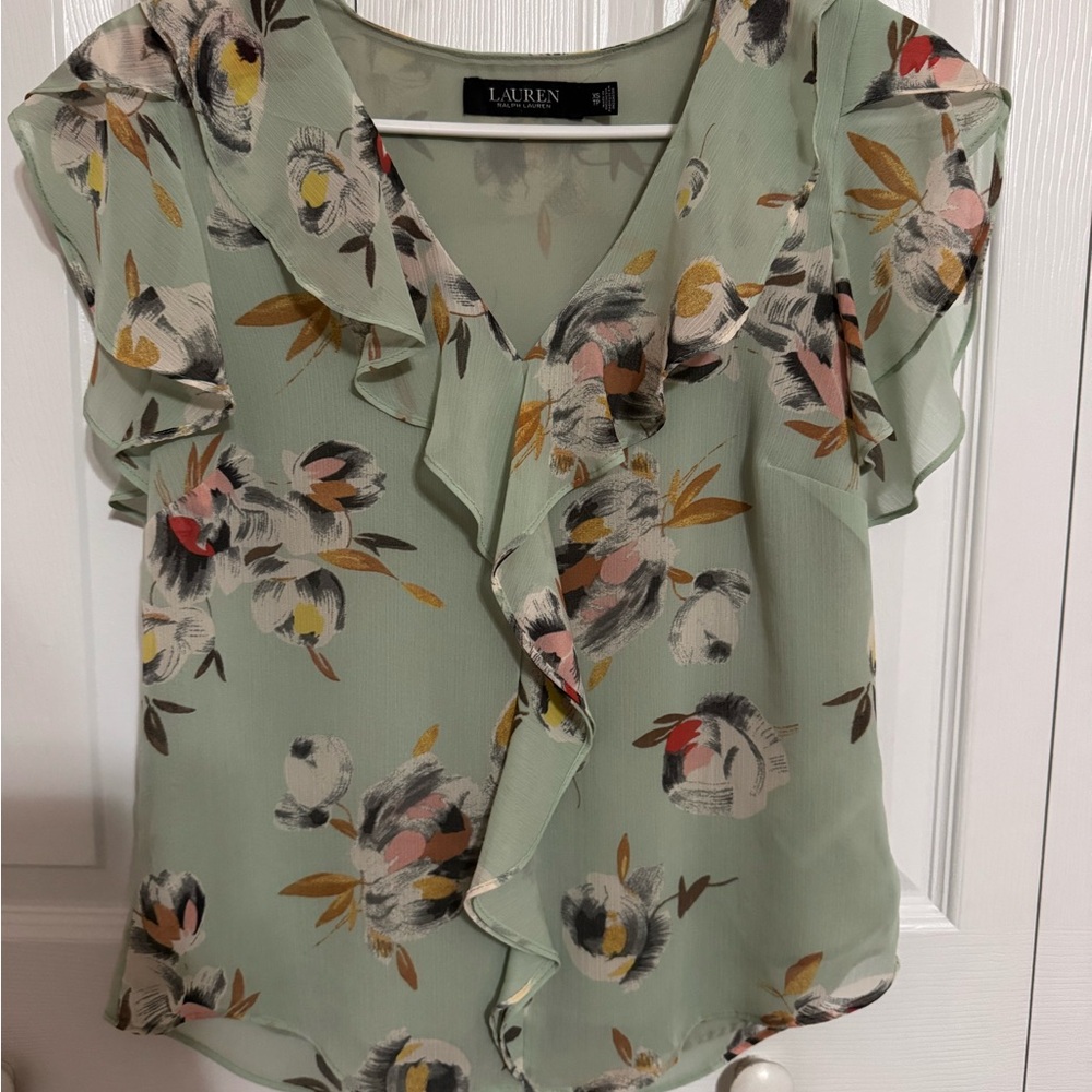 Ralph Lauren Green Floral Ruffled Blouse – Size XS (TP)